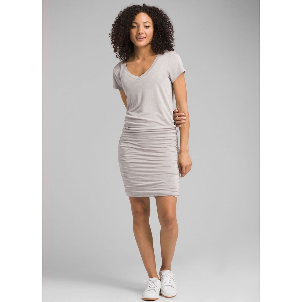 PRANA Foundation Dress Light Grey Heather Vneck Ruched Dress XL